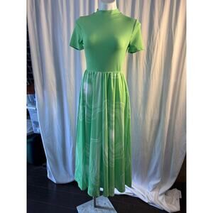 Shein Green Mock Neck Midi Dress with Abstract Skirt - Size Small